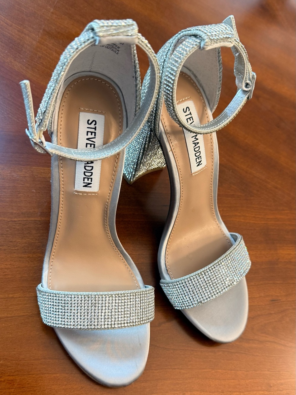 Steve Madden Carrson-R Crystal Silver Rhinestone Block-Heel Sandals